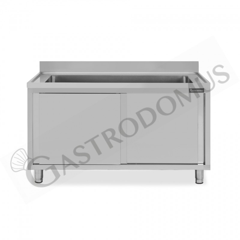 Lavapentole armadiato in acciaio inox,porte scorrevoli,alzatina,1 vasca, L 1400 x P 600 x H 950 mm