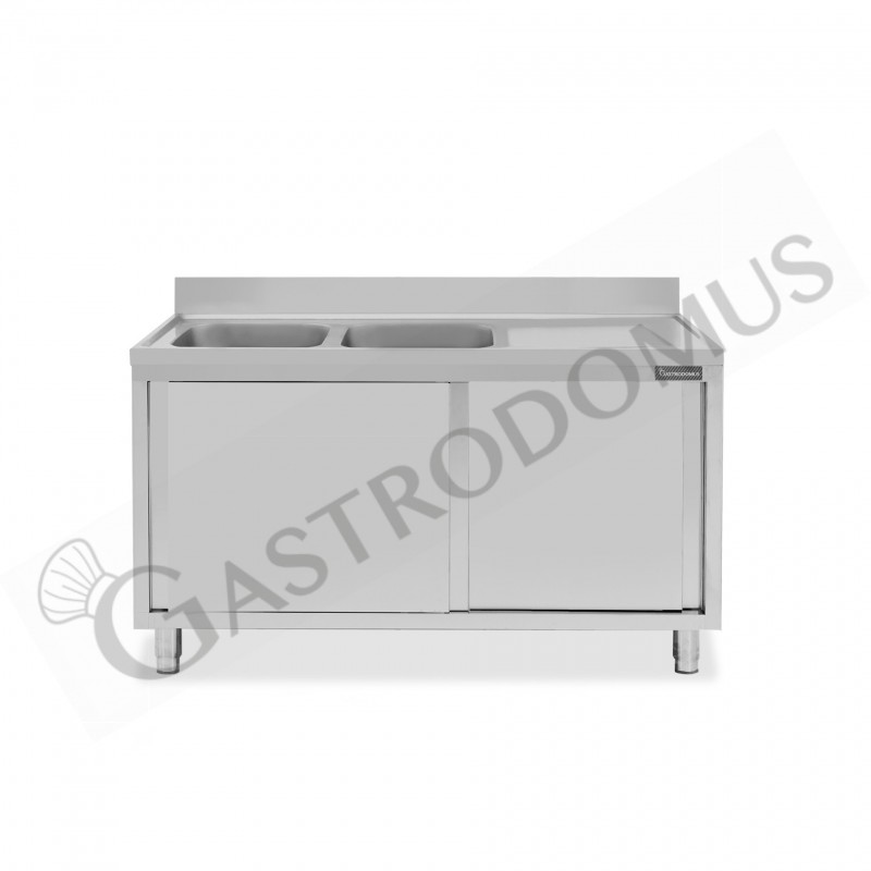 Lavello armadiato con porte scorrevoli,2 vasche,gocciolatoio a destra,L 1400 x P 600 x H 950 mm