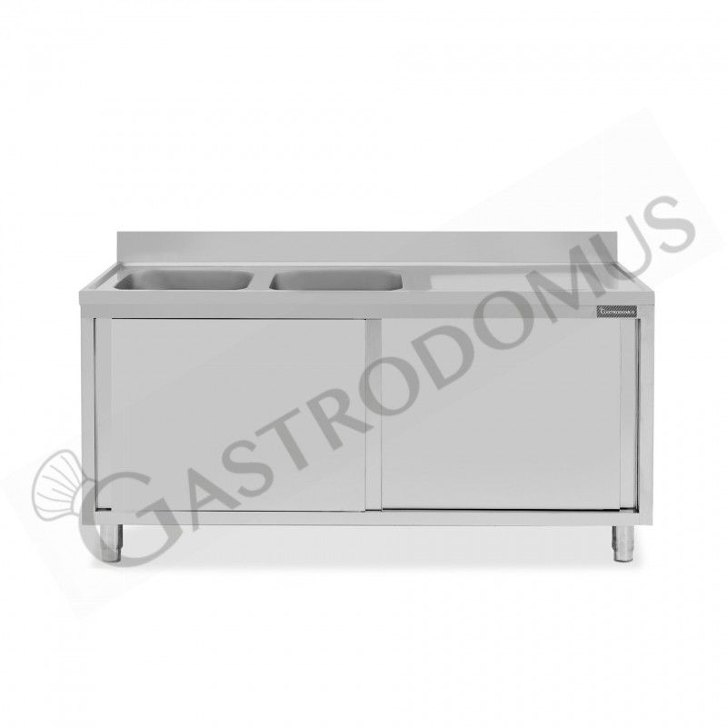 Lavello armadiato con porte scorrevoli,2 vasche,gocciolatoio a destra,L 1700 x P 700 x H 950 mm