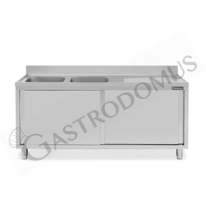 Lavello armadiato con porte scorrevoli,2 vasche,gocciolatoio a destra,L 1800 x P 700 x H 950 mm