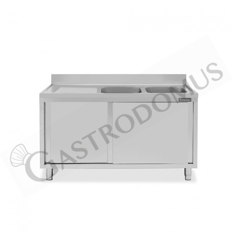 Lavello armadiato con porte scorrevoli,2 vasche,gocciolatoio a sinistra,L 1500 x P 700 x H 950 mm