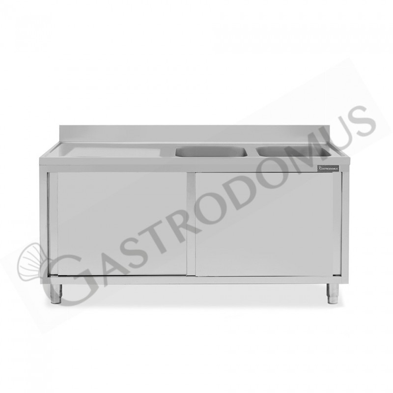 Lavello armadiato con porte scorrevoli,2 vasche,gocciolatoio a sinistra,L 1600 x P 700 x H 950 mm