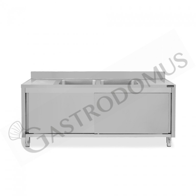 Lavello armadiato con porte scorrevoli,2 vasche,2 gocciolatoi,L 1800 x P 600 x H 950 mm