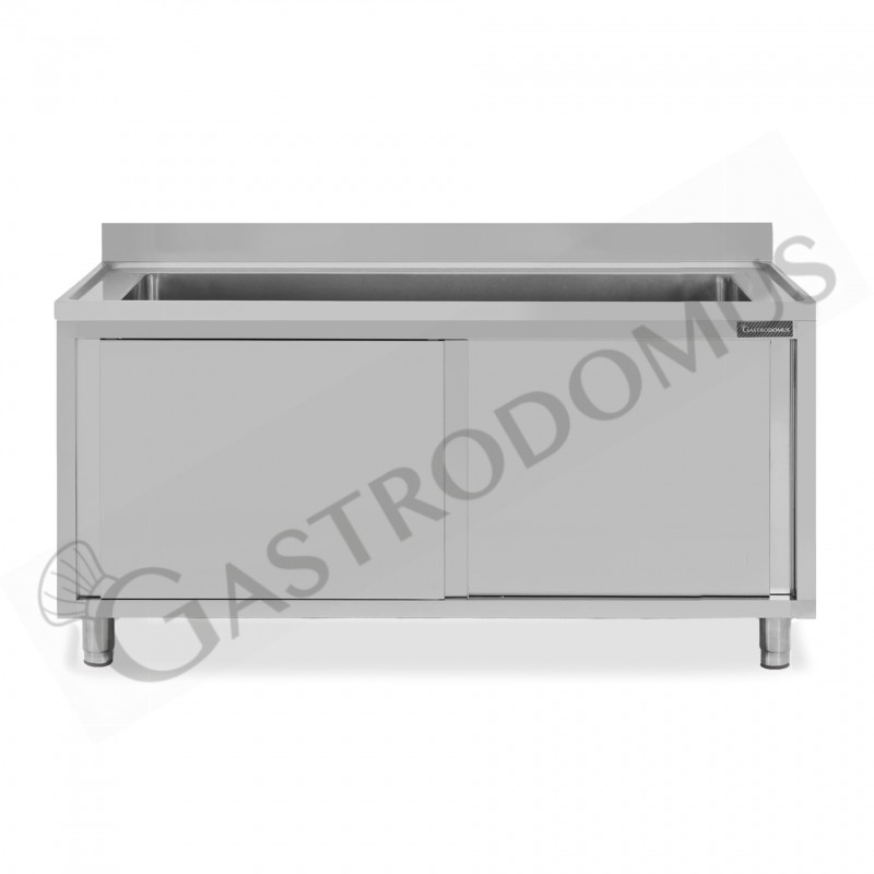 Lavapentole armadiato in acciaio inox,porte scorrevoli,alzatina,1 vasca, L 2000 x P 600 x H 950 mm