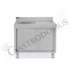 Lavello inox armadiato con porte scorrevoli - mod. SLA1VGD116