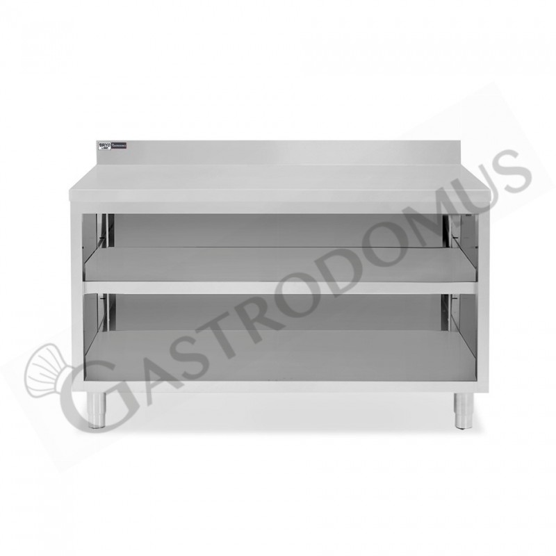 Tavolo a giorno in acciaio inox con 2 ripiani, alzatina L 1700 mm x P 600 mm x H 965 mm