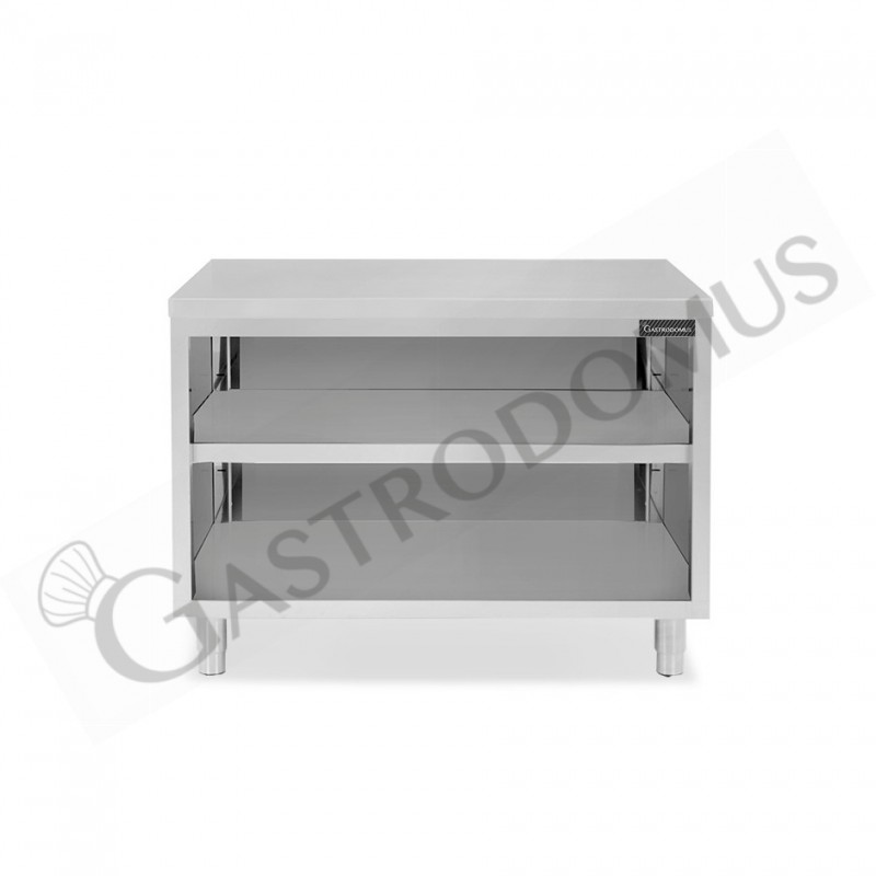 Tavolo a giorno in acciaio inox con 2 ripiani L 1300 mm x P 600 mm x H 850 mm