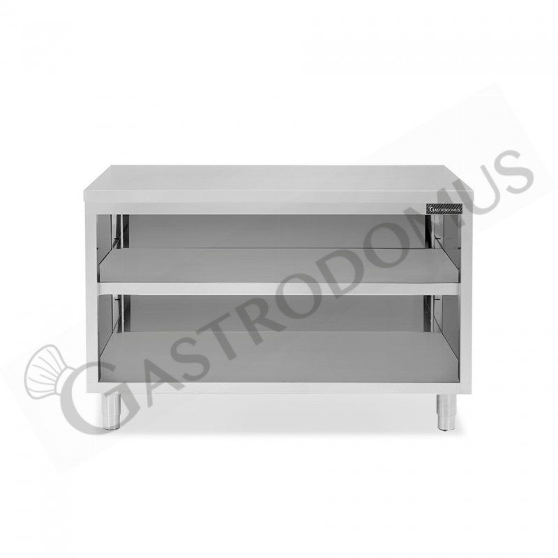 Tavolo a giorno in acciaio inox con 2 ripiani L 1400 mm x P 600 mm x H 850 mm