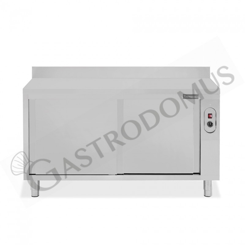 Tavolo caldo in acciaio inox porte scorrevoli, alzatina, L 1700 mm x P 700 mm x H 950 mm