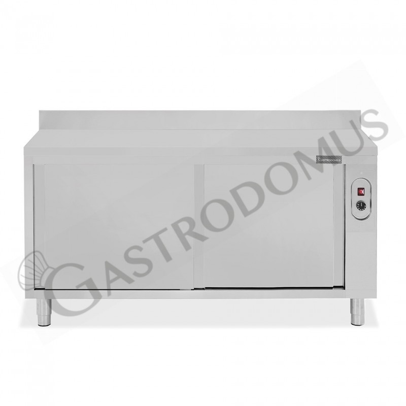 Tavolo caldo in acciaio inox porte scorrevoli, alzatina, L 1900 mm x P 700 mm x H 950 mm