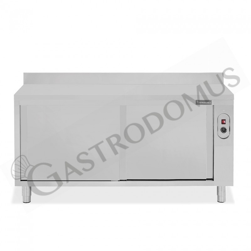 Tavolo caldo in acciaio inox porte scorrevoli, alzatina, L 2000 mm x P 700 mm x H 950 mm