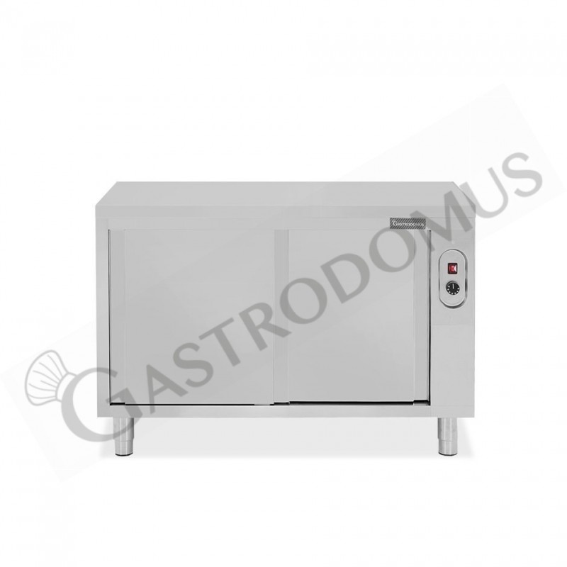 Tavolo caldo in acciaio inox con porte scorrevoli, L 1300 mm x P 600 mm x H 850 mm