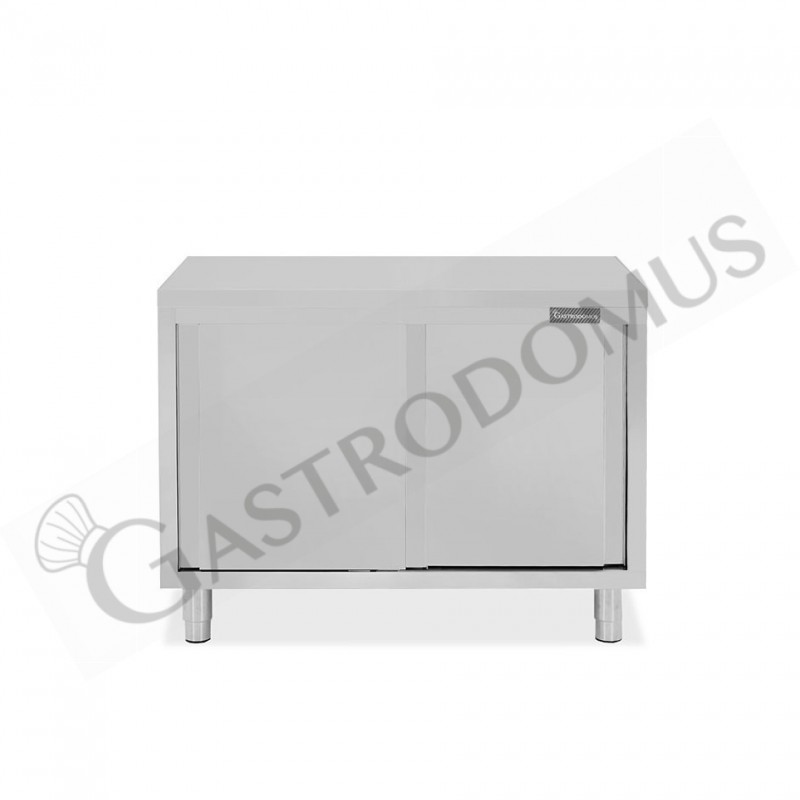 Tavolo armadiato passante in acciaio inox con porte scorrevoli, L 1000 mm x P 800 mm x H 850 mm