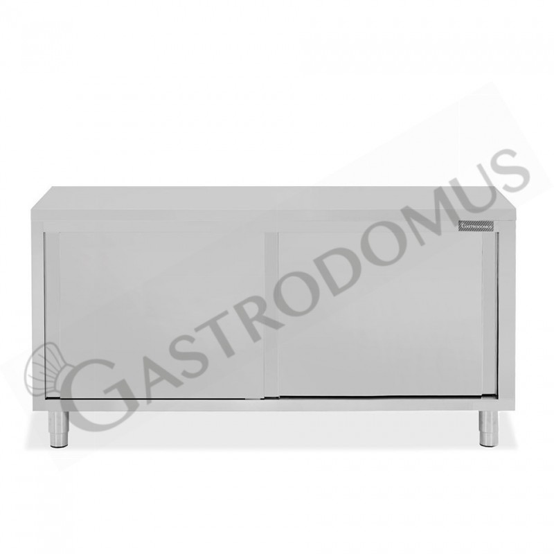 Tavolo armadiato passante in acciaio inox con porte scorrevoli, L 2000 mm x P 800 mm x H 850 mm