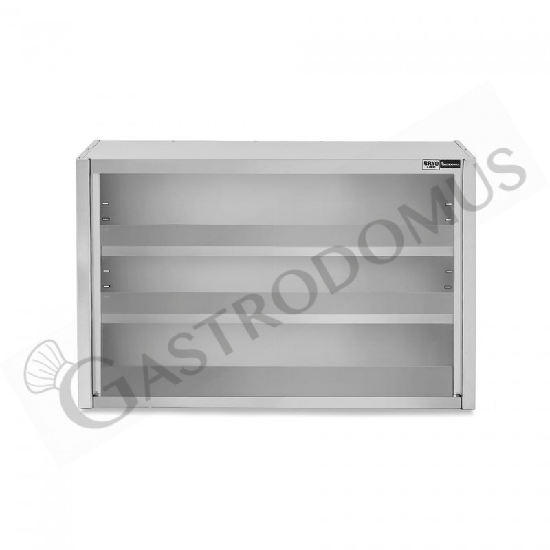 Pensile inox a giorno con 2 ripiani, L 1100 mm x P 400 mm x H 1000 mm