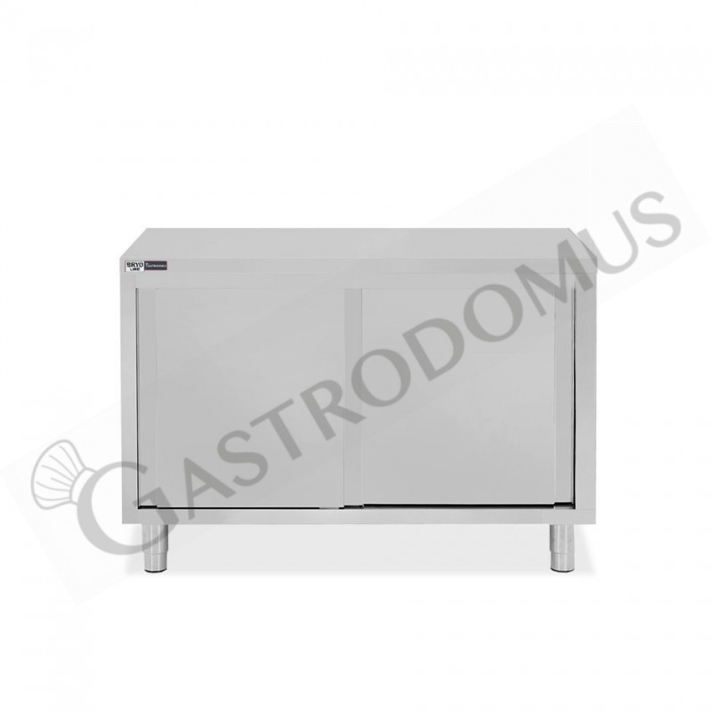 Tavolo armadiato in acciaio inox con 2 porte scorrevoli, L 1200 mm x P 800 mm x H 850 mm