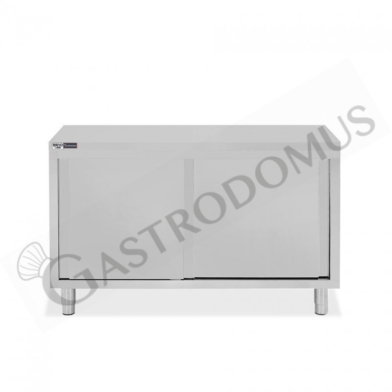 Tavolo armadiato in acciaio inox con 2 porte scorrevoli, L 1300 mm x P 700 mm x H 850 mm