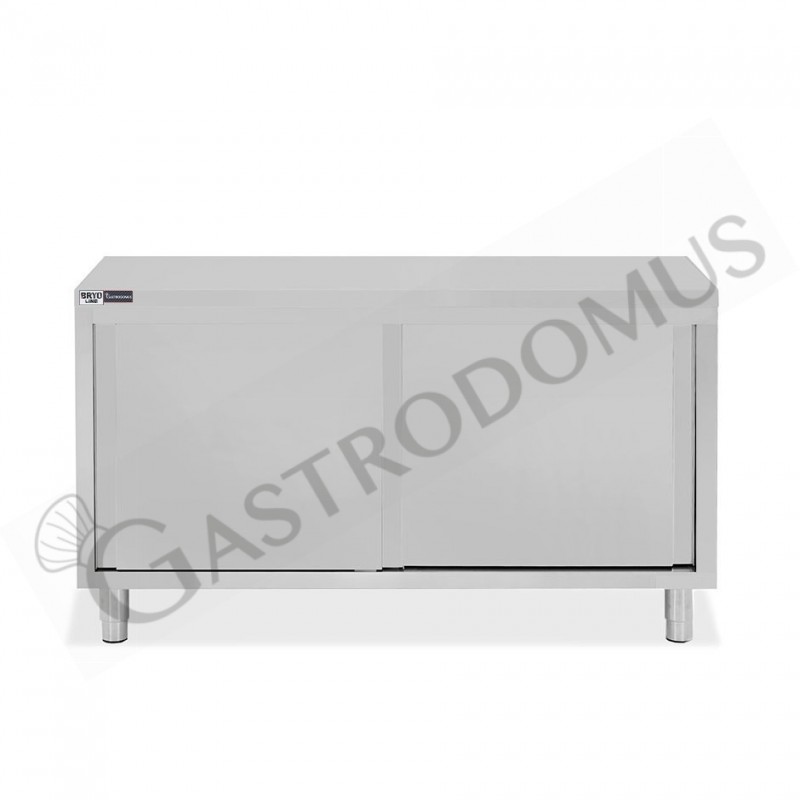 Tavolo armadiato in acciaio inox con 2 porte scorrevoli, L 1600 mm x P 700 mm x H 850 mm