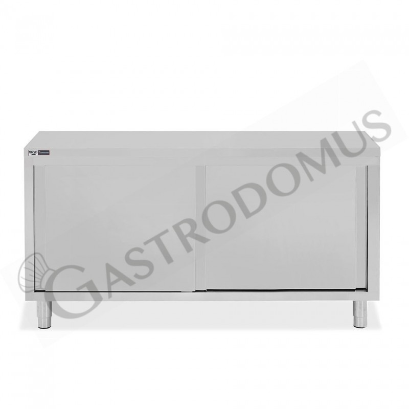 Tavolo armadiato in acciaio inox con 2 porte scorrevoli, L 1700 mm x P 600 mm x H 850 mm