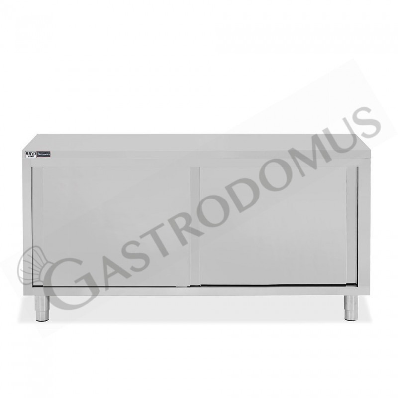 Tavolo armadiato in acciaio inox con 2 porte scorrevoli, L 2000 mm x P 700 mm x H 850 mm