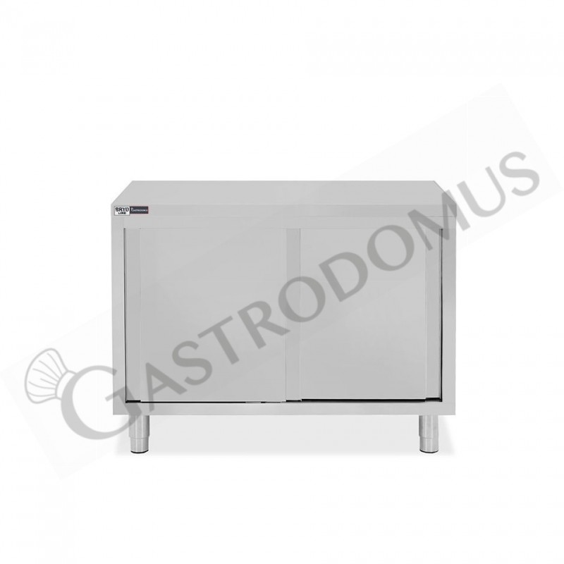 Tavolo armadiato in acciaio inox con 2 porte scorrevoli, L 1000 mm x P 600 mm x H 850 mm