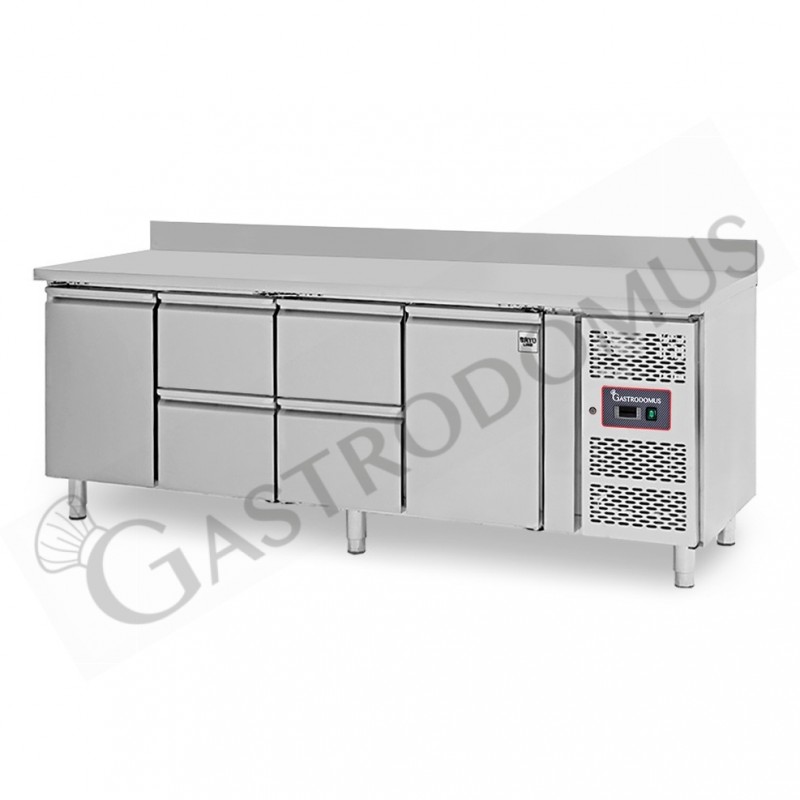 Tavolo Refrigerato 4 cassetti 2 porte 700 mm -2°C/+8°C alzatina per Gastronomia