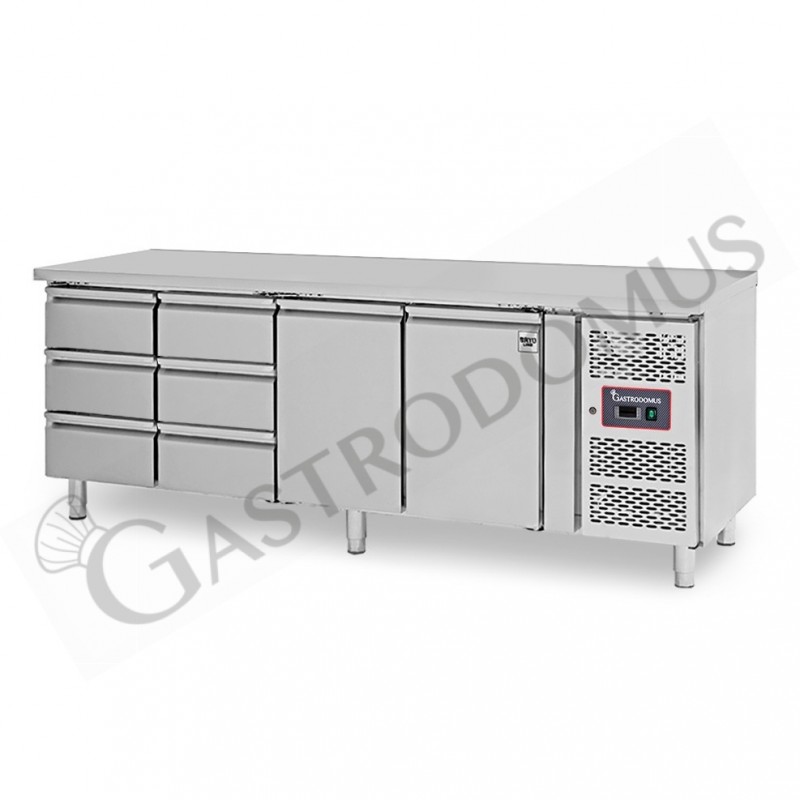 Tavolo Refrigerato 6 cassetti 2 porte 700 mm -2°C/+8°C alzatina