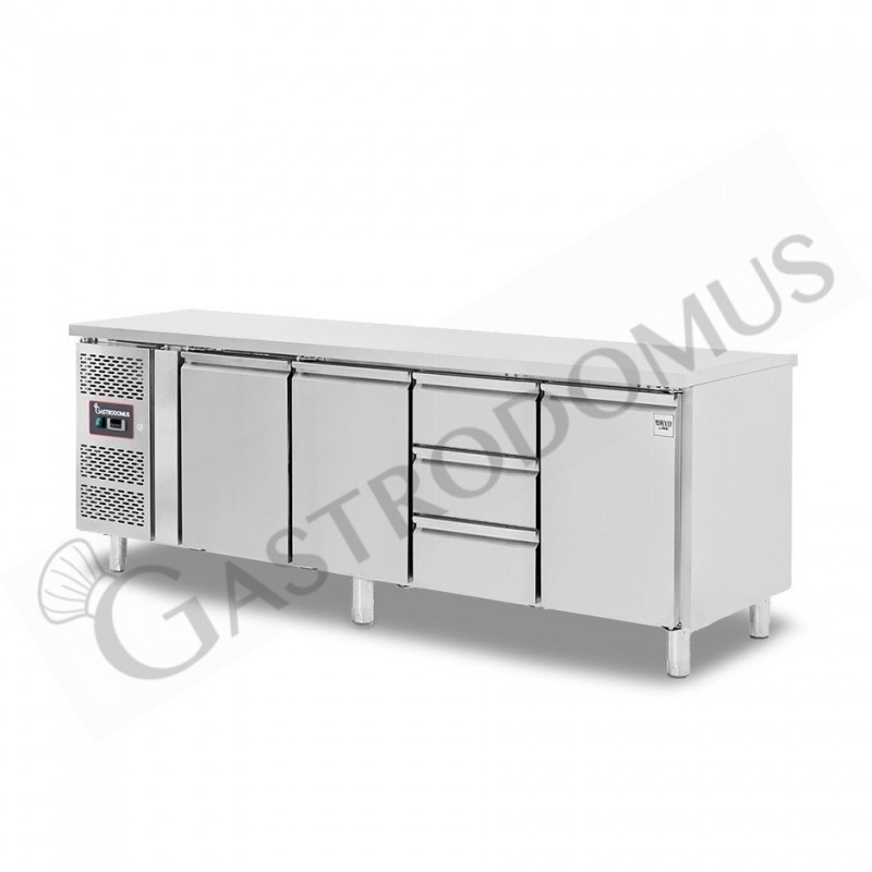 Tavolo refrigerato 3 cassetti 3 porte 700 mm -2°C/+8°C, motore a sinistra