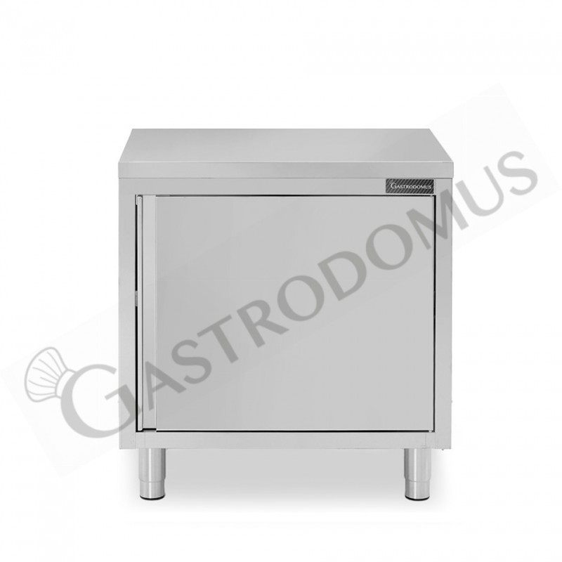 Tavolo armadiato con 1 porta battente realizzato in acciaio inox, L 700 mm x P 700 mm x H 850 mm