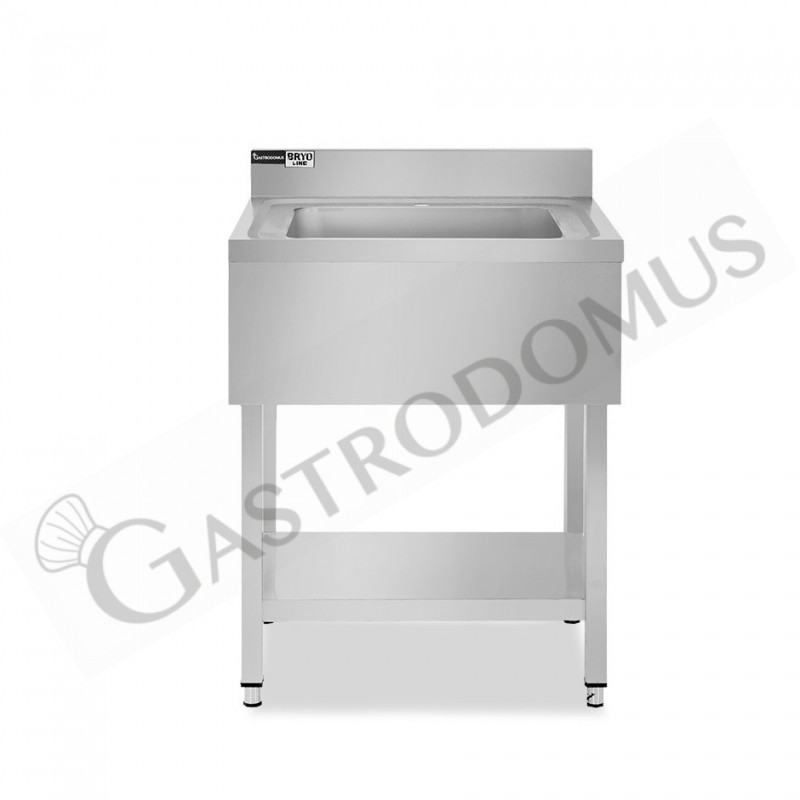 Lavandino semplice in acciaio inox, 1 ripiano, alzatina, 1 vasca, L 500 x P 700 x H 965 mm - con foro rubinetto Ø 32 mm