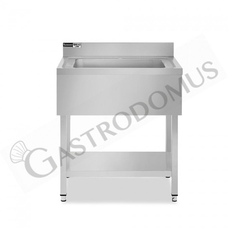 Lavandino semplice in acciaio inox, 1 ripiano, alzatina, 1 vasca, L 700 x P 700 x H 965 mm - con foro rubinetto Ø 32 mm