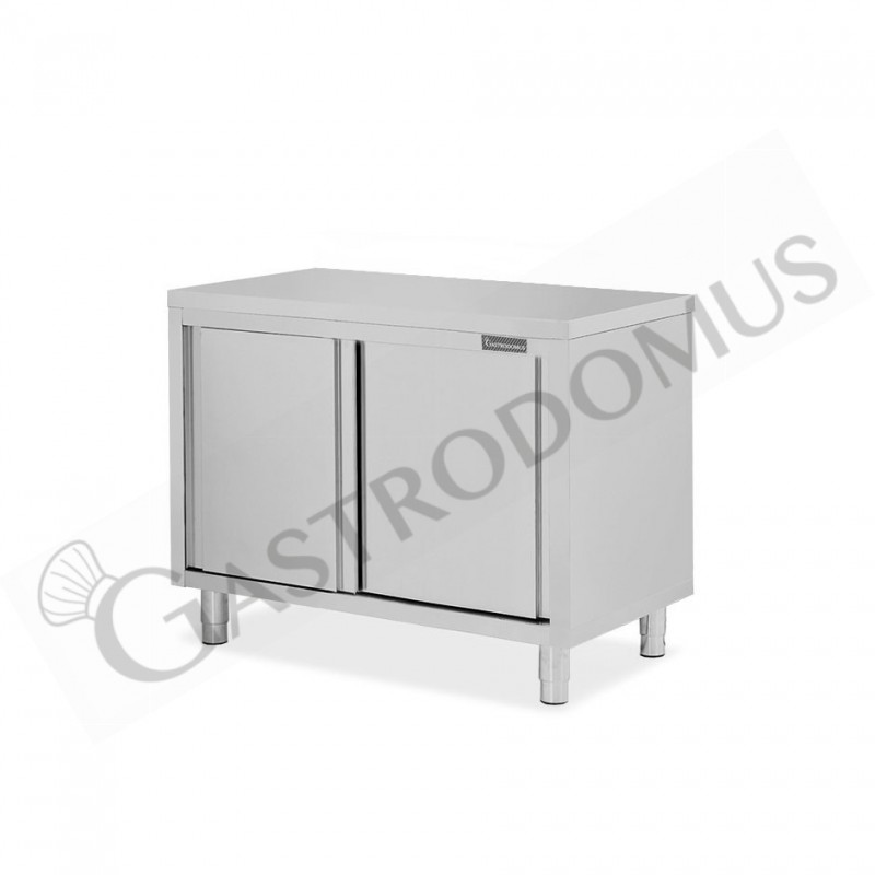 Tavolo armadiato in acciaio inox con 2 porte scorrevoli, L 1000 mm x P 800 mm x H 850 mm