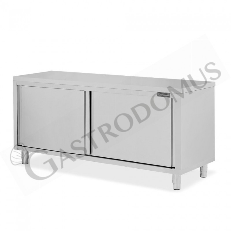 Tavolo armadiato in acciaio inox con 2 porte scorrevoli, L 1900 mm x P 800 mm x H 850 mm