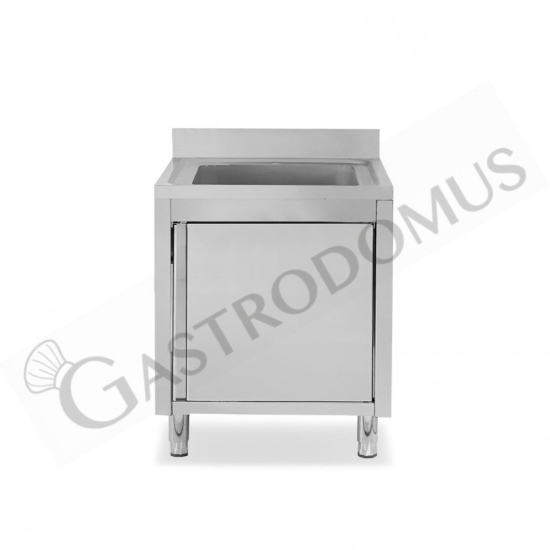 Lavello inox armadiato 1 porta battente, 1 vasca, alzatina, L 600 mm x P 700 mm x H 965 mm - con foro rubinetto Ø 32 mm