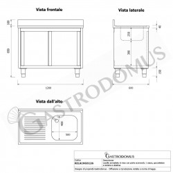 Lavello inox armadiato con porte scorrevoli - mod. RILA1VGD136