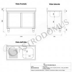 Lavello in acciaio inox su mobile aperto - 1 vasca - PROF. 60 cm Lavelli  prof. 600