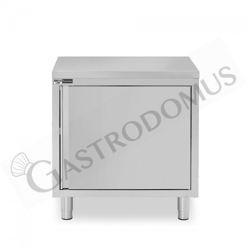 Tavolo armadiato con 1 porta battente realizzato in acciaio inox, L 700 mm x P 700 mm x H 850 mm