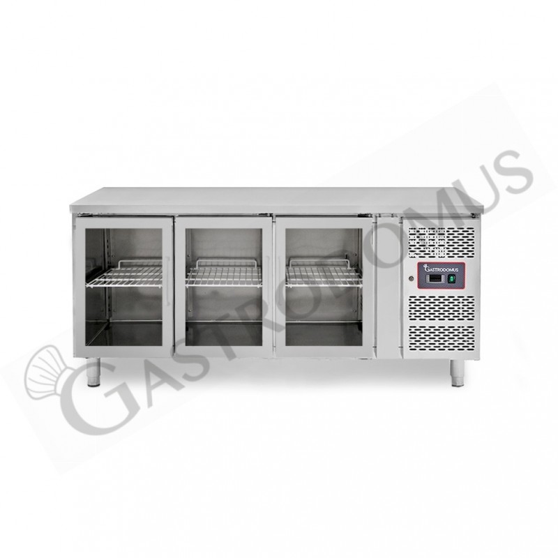 Tavolo frigo per pasticceria 3 porte vetro Prof. 800 -2°C/+8°C piano in acciaio classe energetica C