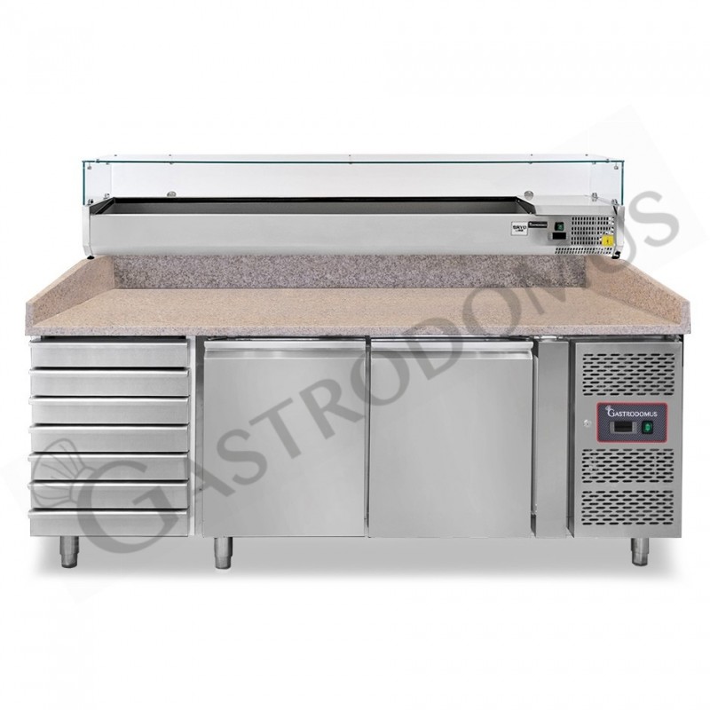 Banco Pizza 600x400 2 porte 7 cassetti vetrina 9 bacinelle GN1/3 390 LT