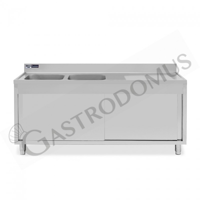 Lavello armadiato con porte scorrevoli,2 vasche,gocciolatoio a destra,L 1800 x P 700 x H 965 mm - con foro rubinetto Ø 32 mm