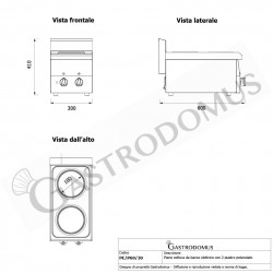 Piano Cottura potenziato elettrico 2 piastre profondità 600 mm - mod. PE/P60/30