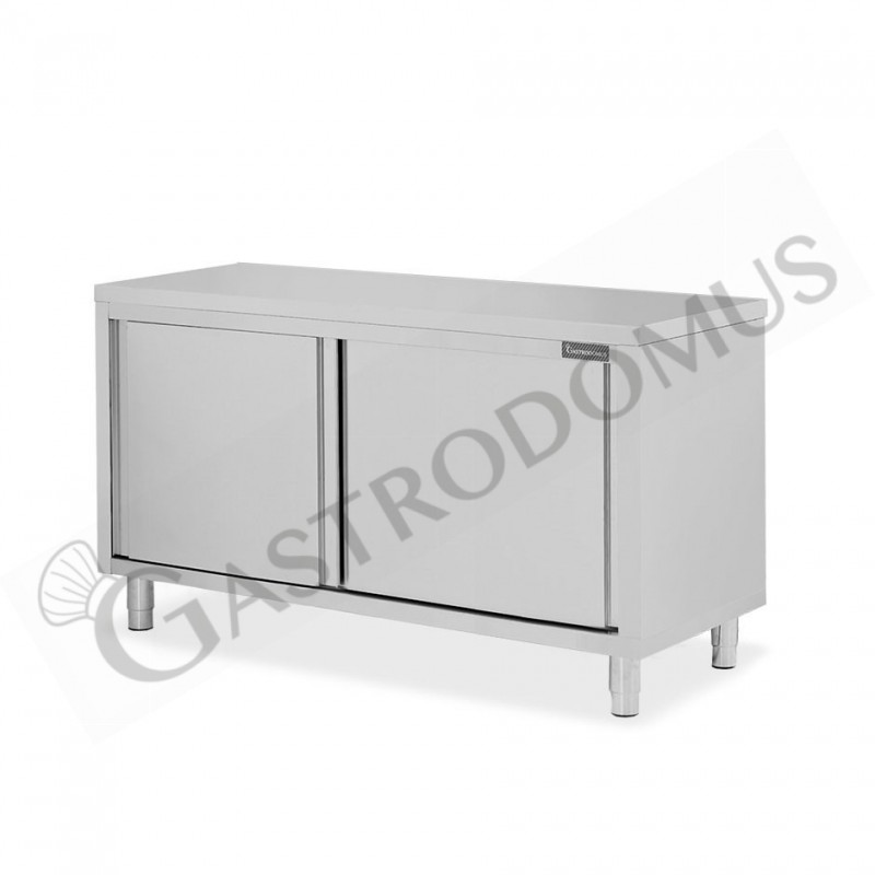 Tavolo armadiato in acciaio inox con 2 porte scorrevoli, L 1600 mm x P 700 mm x H 850 mm