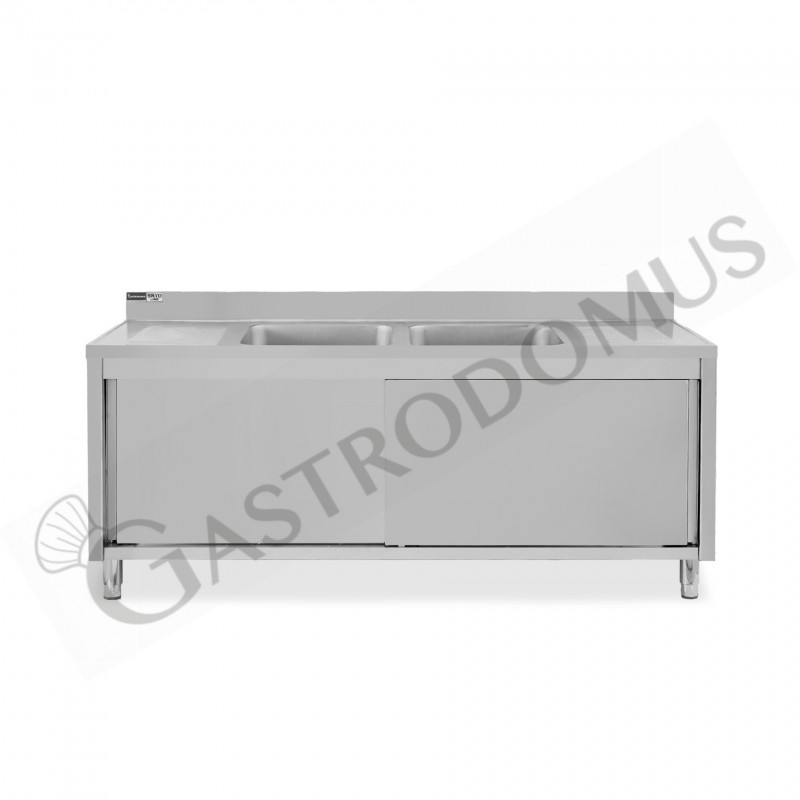 Lavello armadiato con porte scorrevoli,2 vasche,2 gocciolatoi,L 1800 x P 700 x H 965 mm - con foro rubinetto Ø 32 mm