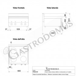 Piano Cottura Vetroceramica elettrico 4 piastre profondità 600 mm - mod.  PV60/60