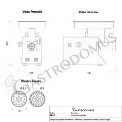 Tritacarne Monofase gruppo macinazione inox 160 kg/h L 250 mm x P 400 mm x  H 500 mm - mod. 12B-MNIX