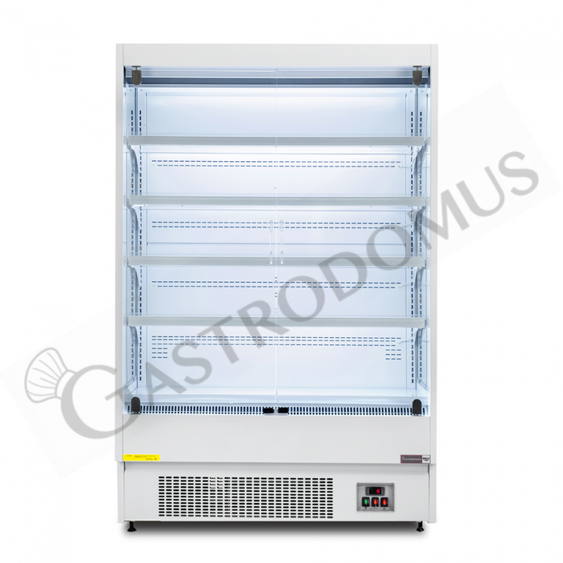 Murale espositivo ventilato bianco con porte battenti, temperatura -1°C/+7°C e L 1315 mm