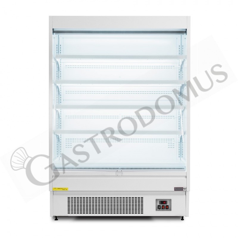 Murale espositivo ventilato bianco con tenda notte, temperatura -1°C/+7°C e lunghezza 1520 mm