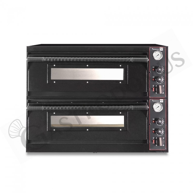 Forno Elettrico  per 4+4 pizze diametro 350 mm 2 camere controllo meccanico 12 Kw con design nero