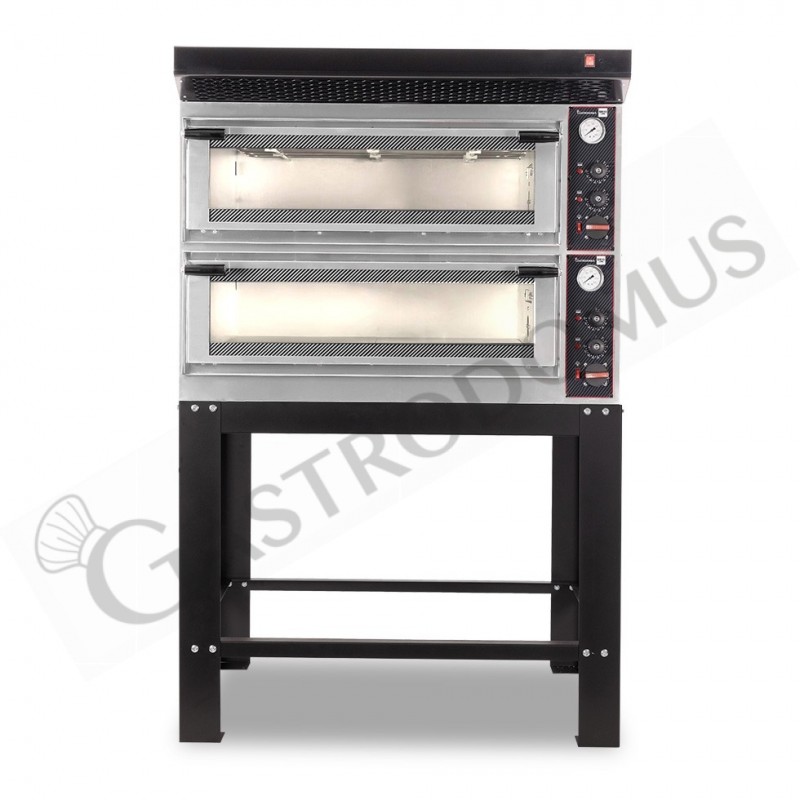 Forno Elettrico meccanico porta vetro 4 teglie 600x400 o 4+4 pizze Ø400mm, cappa nera e supporto