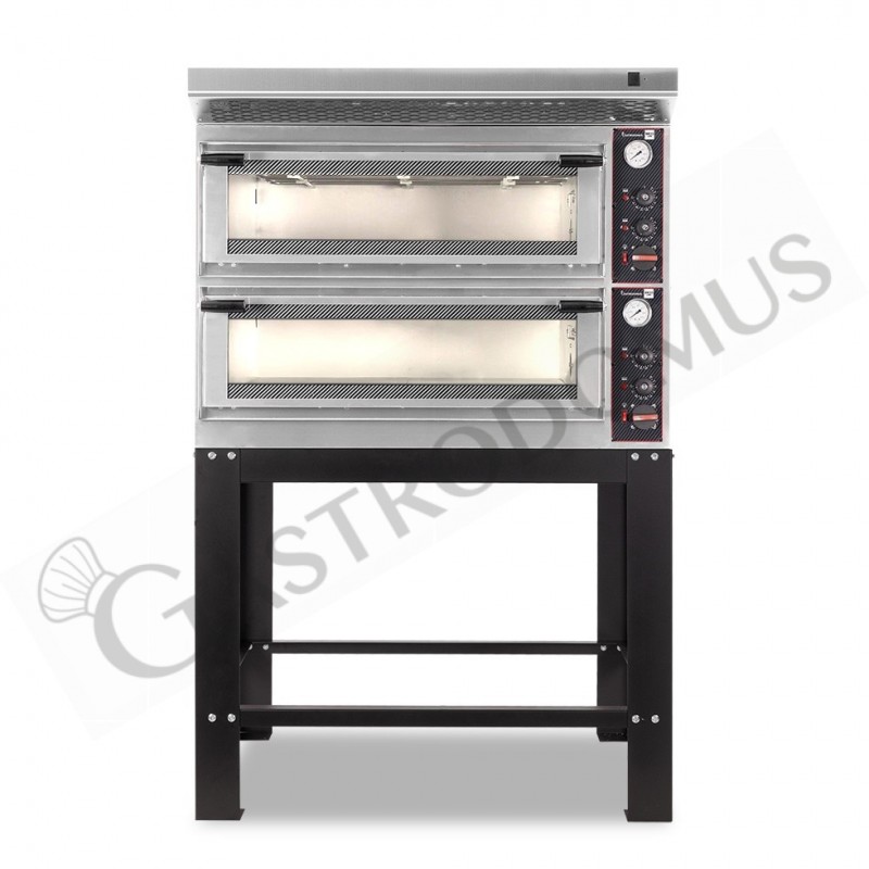 Forno Elettrico meccanico porta vetro 4 teglie 600x400 o 4+4 pizze Ø400mm, cappa inox e supporto